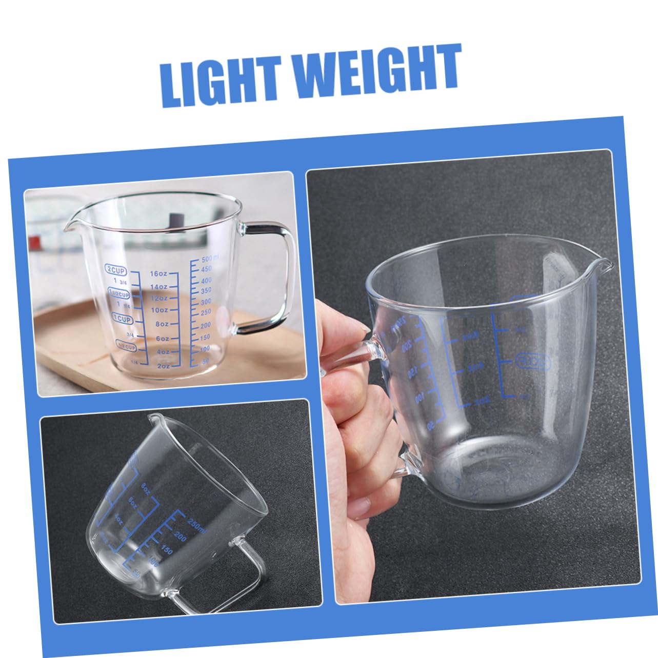 Tasses à Mesurer en Verre 3 Pièces 250ml et 500ml avec Poignée | Doseur Pratique, Design Confortable, pour Liquide et Espresso, Lot Adapté aux Usages la Cuisine