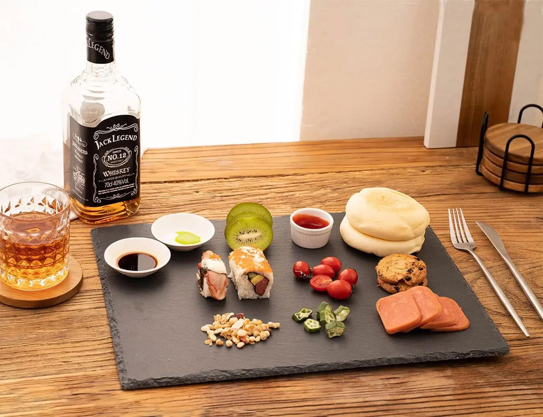 Set Da 6 Pezzi Piatti Ardesia 40x30Cm Grandi XXL Cm Pietra Naturale Sottopiatti Piatto Vassoio Portata Decorazioni Tavola Piatti Grandi Certificati Contatto Alimentare Sushi Formaggi Salumi