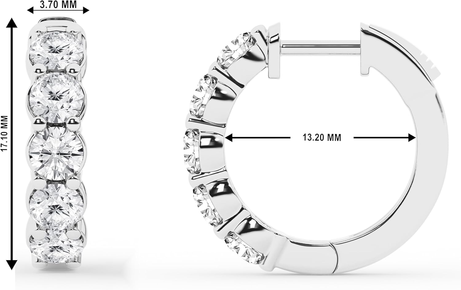 Belacqua 0.25-2.00 Carat Round Lab Grown Diamond Huggie Hoop Earrings in Sterling Silver, Color G+, Clarity SI, Prong Set, Jewelry for Women, Gift Box Included