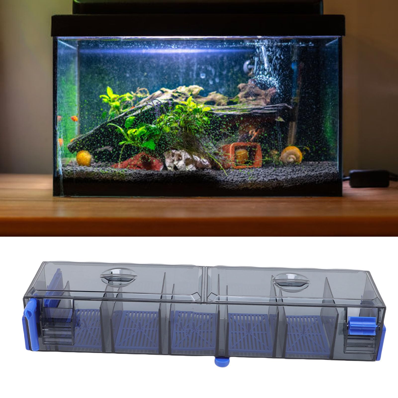 Denash Filtre D'aquarium à Suspendre, Système de Filtrage Progressif avec Oxygénation en Cascade pour Aquariums de 130 L, Conception à Double Suspension pour Un Entretien de l'eau (Prise UE 220V)