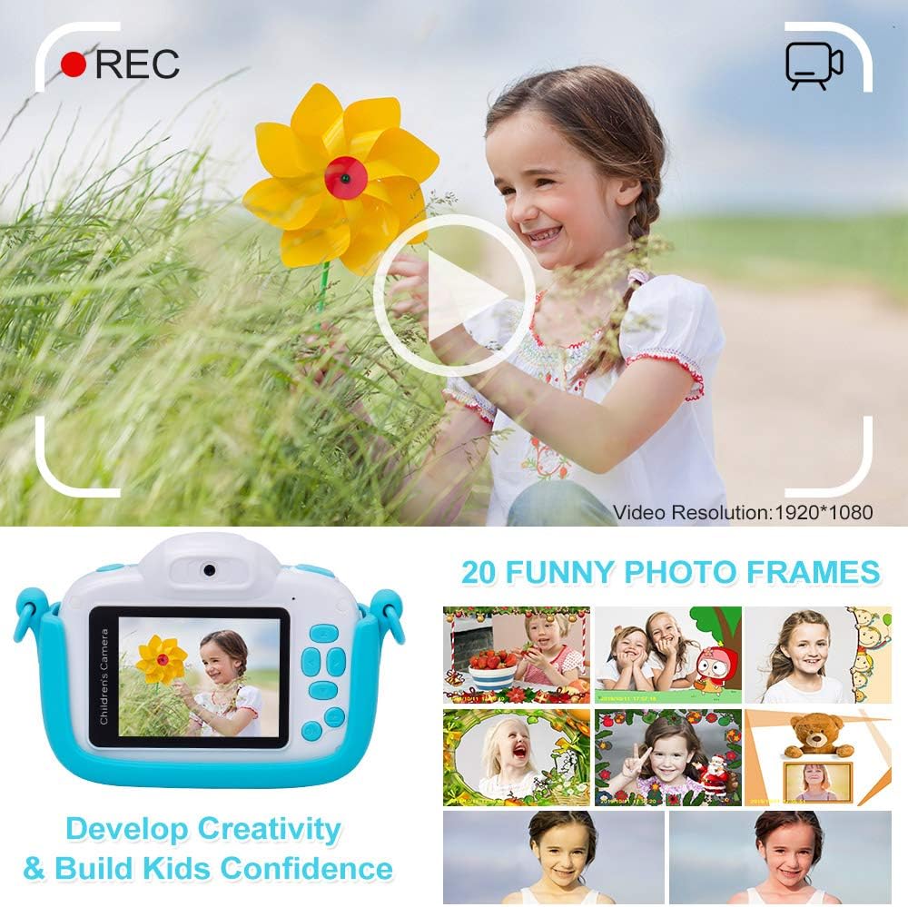 MINIBEAR Kids Digital Camera, 2.4 Inch Kids Video Camera for Girls Boys Gifts Toddler Toy Camera 30MP Mini Kids Camcorder with Games and 16GB SD Card, Blue
