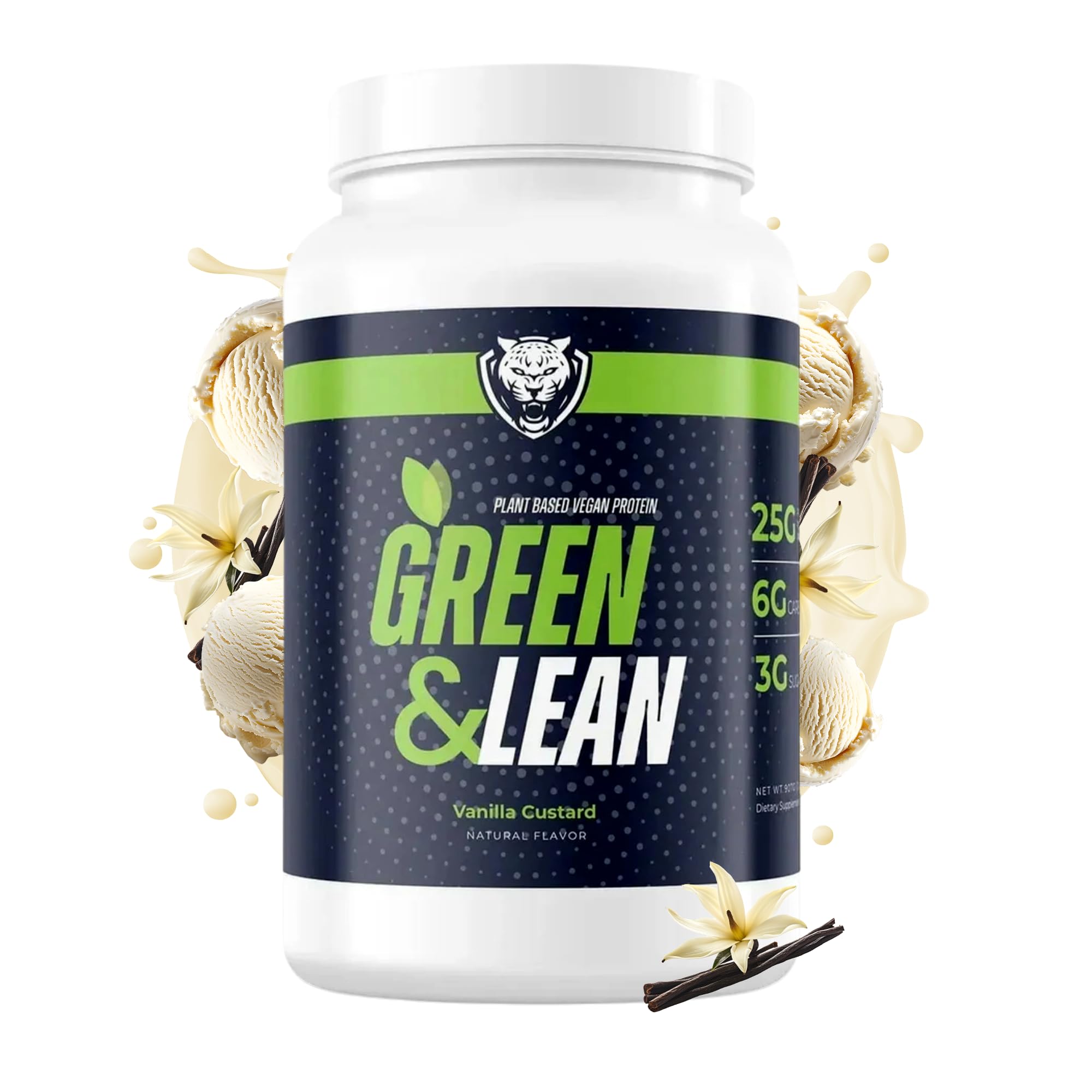 6AM Run Green & Lean Vegan Protein Powder – Plant-Based Protein for Runners, Recovery & Nutrition, 25g Protein, Low Sugar, 6g Carbs, Vanilla Custard Flavor, 2 lbs (25 Servings)