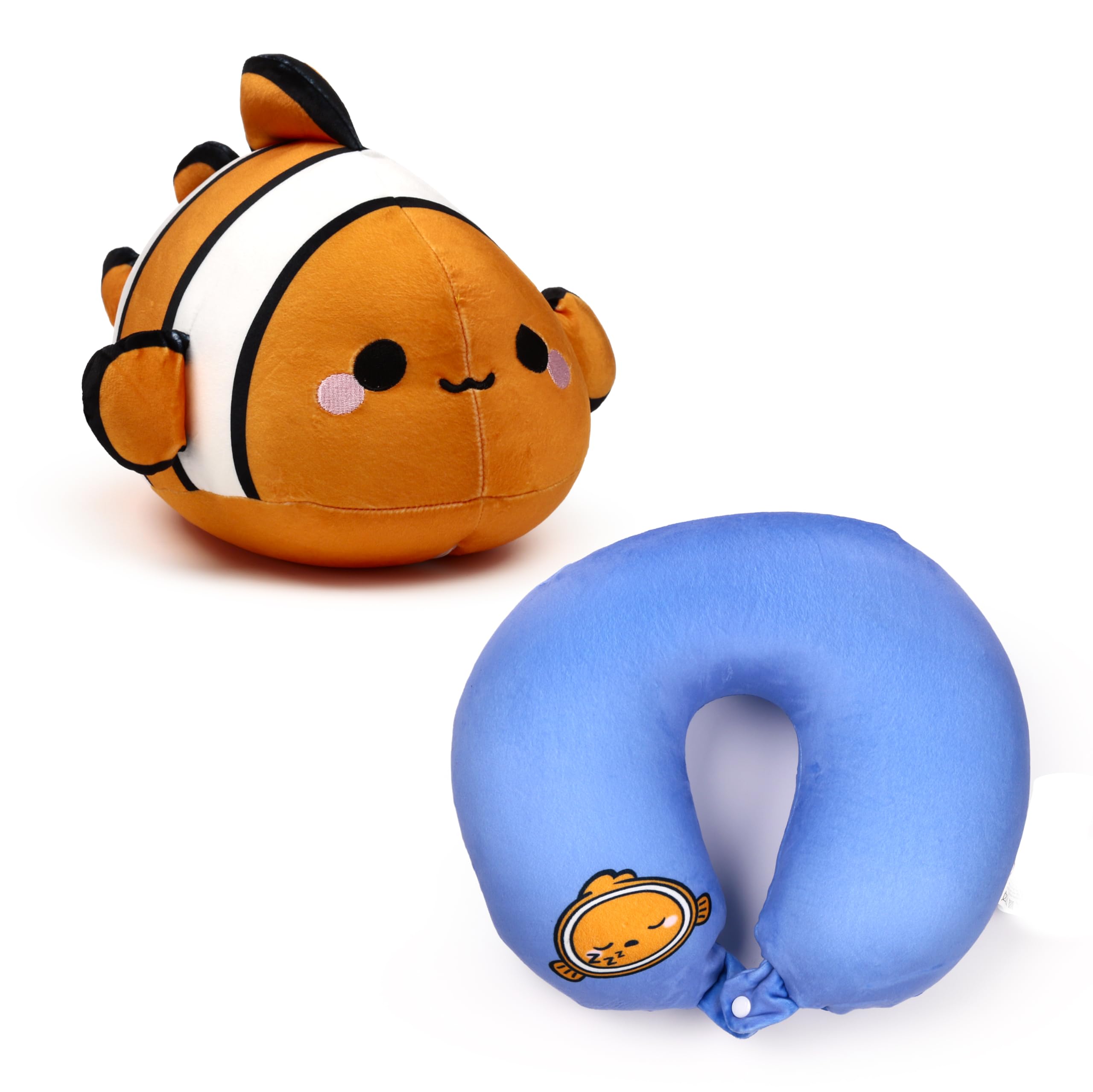 Puckator Swapseazzz Adoramals Ocean Clownfish 2-in-1 Plush Travel Pillow & Toy - Neck Flight Airplane Pillow For Travel - Kids Neck Pillows Cushion For Sleeping Neck Pain Adults - Airport Essentials