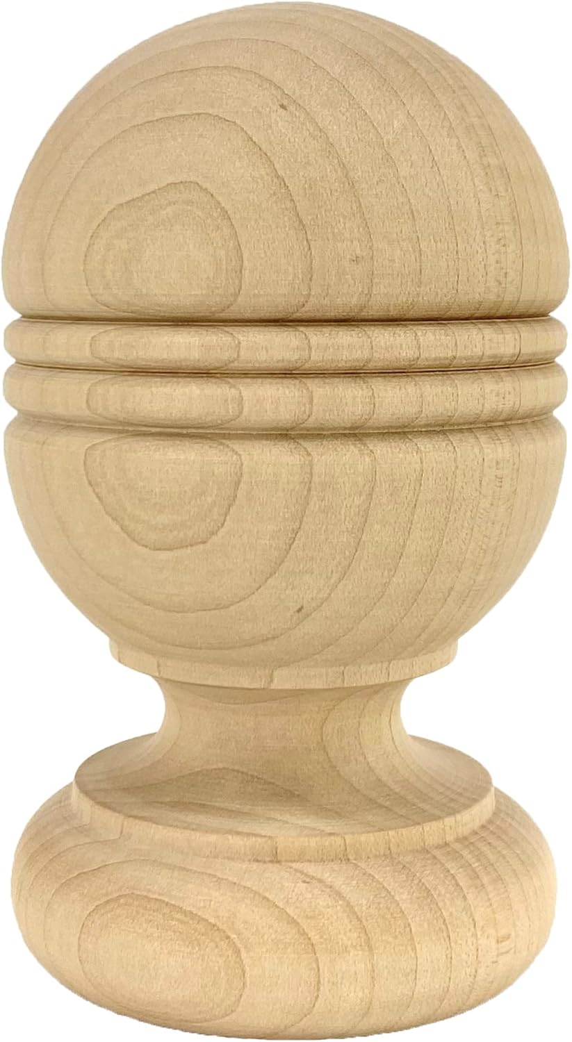 Highland Manor Wood Products Twisp Beaded Finial - 5 1/4" Tall x 3 1/16" Wide - Unfinished Round Wooden Finial for Indoor Use - Perfect for Staircases or Bed Posts - (Hard Maple) (1 Finial)