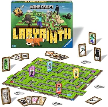 Ravensburger Minecraft Labyrinth - A Strategic Maze Challenge Featuring Steve, Alex, Creepers, Spiders,Llamas, and More - Fun Family Game for 2-4 Players - Ages 7 and Up