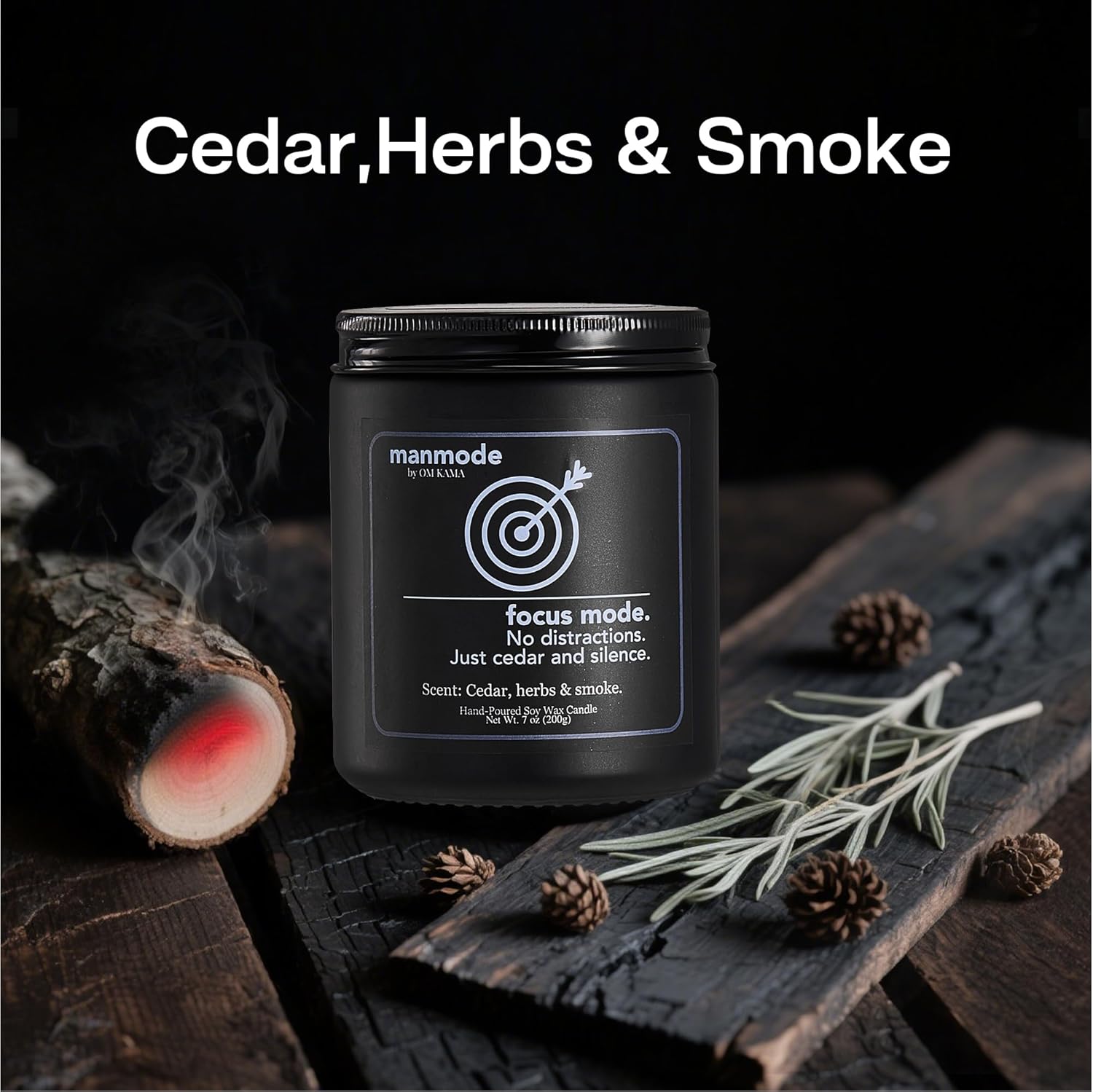 MANMODE Best Focus Mode - Soy Candle for Men (7oz) – Herbal & Wood Scented Jar Candle – Gift for Him, Husband, Boyfriend or Dad