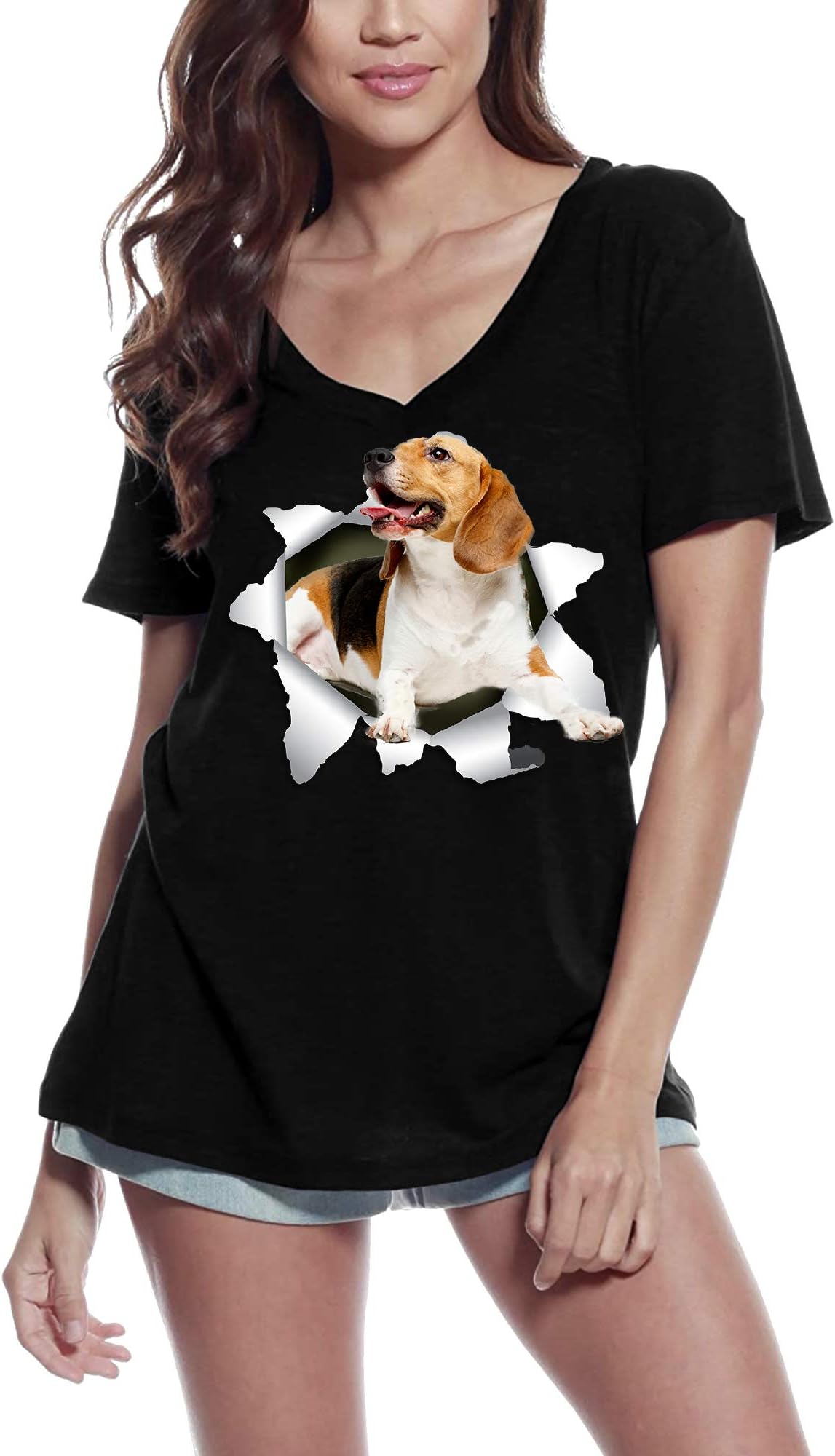 UltrabasicUltrabasic Graphic Women's T-Shirt Beagle - Funny Dog Shirt - Love Dog Paws (Black, Small)
