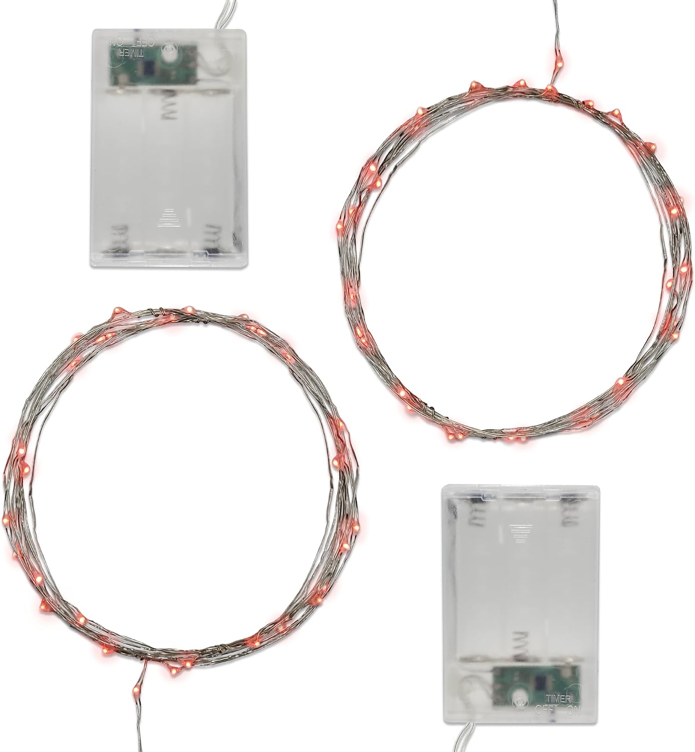 LumaBase Battery Operated LED Fairy String Lights - Red, 50 Lights on 204" Cord, Set of 2, 67102