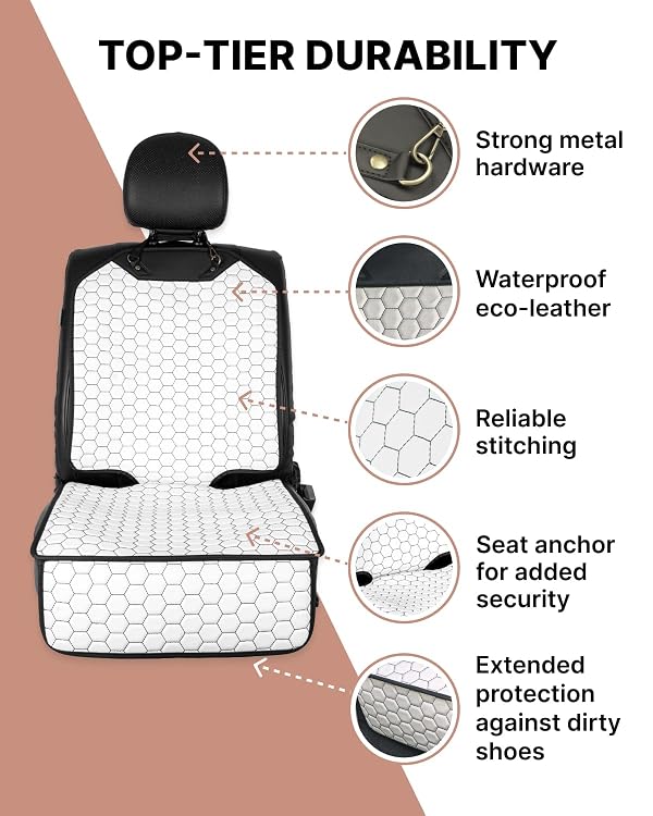Owleys Set Seat Back Organizer & Car Seat Protector Hexy Waterproof & Non-Slip Protector for Child Car Cushion for Leather and Fabric Seats (White) by Owleys - Image 3