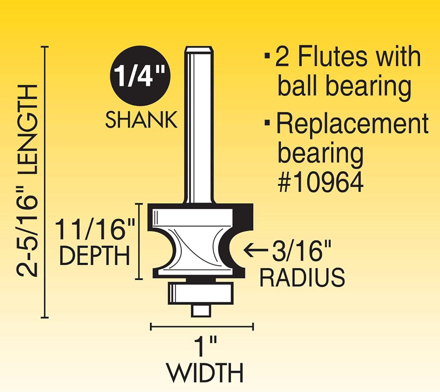 IVY Classic 10918 3/16-Inch Radius Edge Beading Carbide Router Bit with Ball Bearing, 1/4-Inch Shank, 1/Pouch