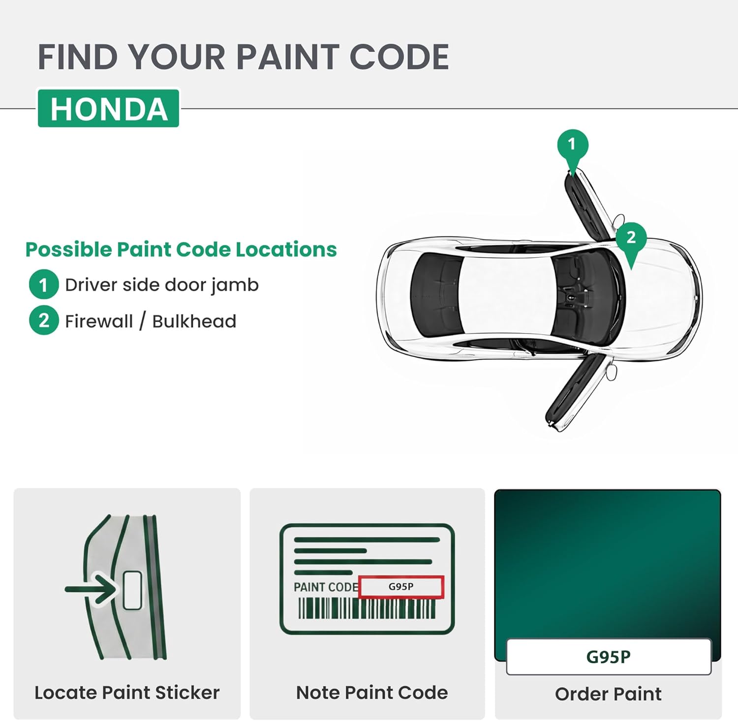 ERA Paints - G95P - Clover Green Pearl for HONDA Exact OEM Color Match Automotive Touch Up Paint for Cars - Scratch & Chip Repair for Metal & Plastic - Essential Kit - Made in USA