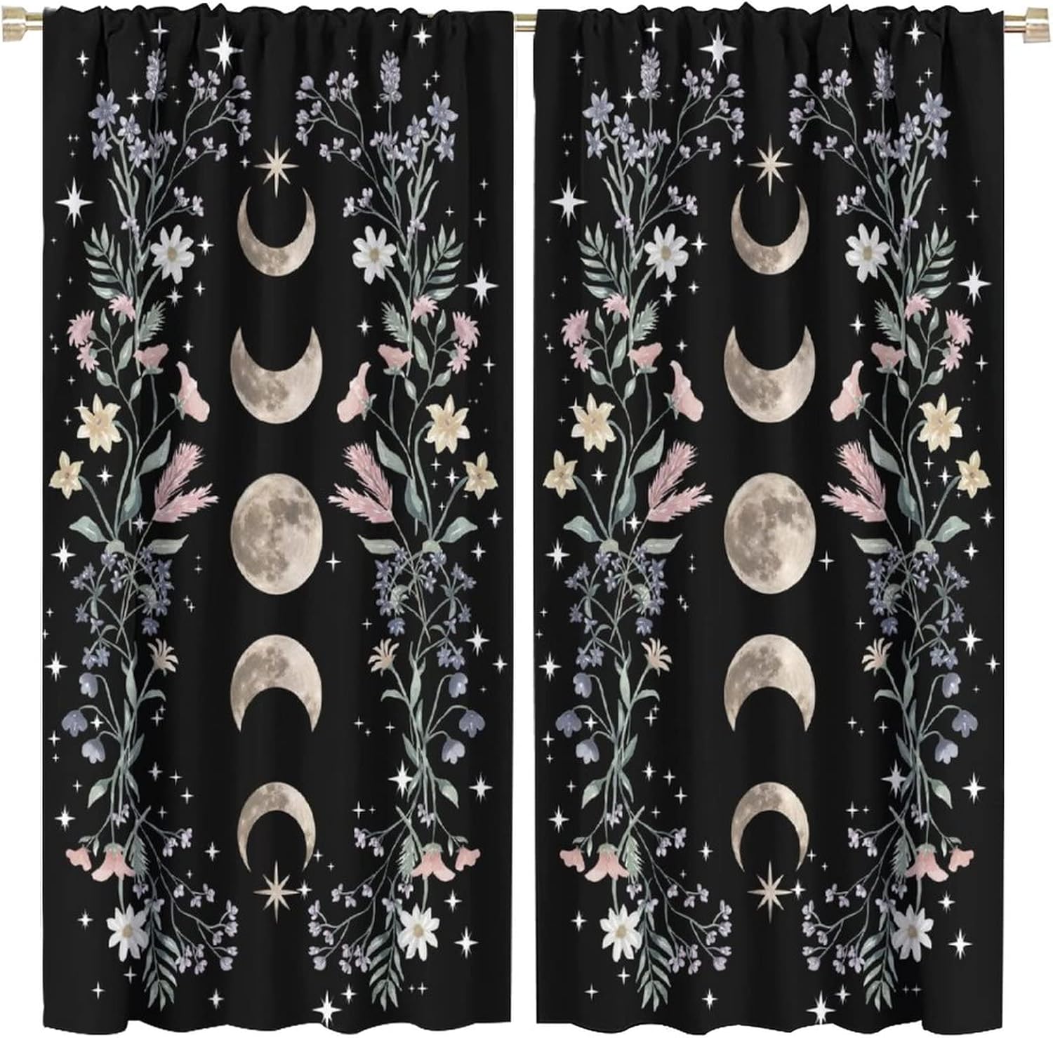 Mandala Curtains Bohemian Sun Moon Curtains for Bedroom, Boho Hippie Window Drapes for Kids Boys Girls Teens, Tribal Exotic Floral Window Treatments Curtains 72"X 63"