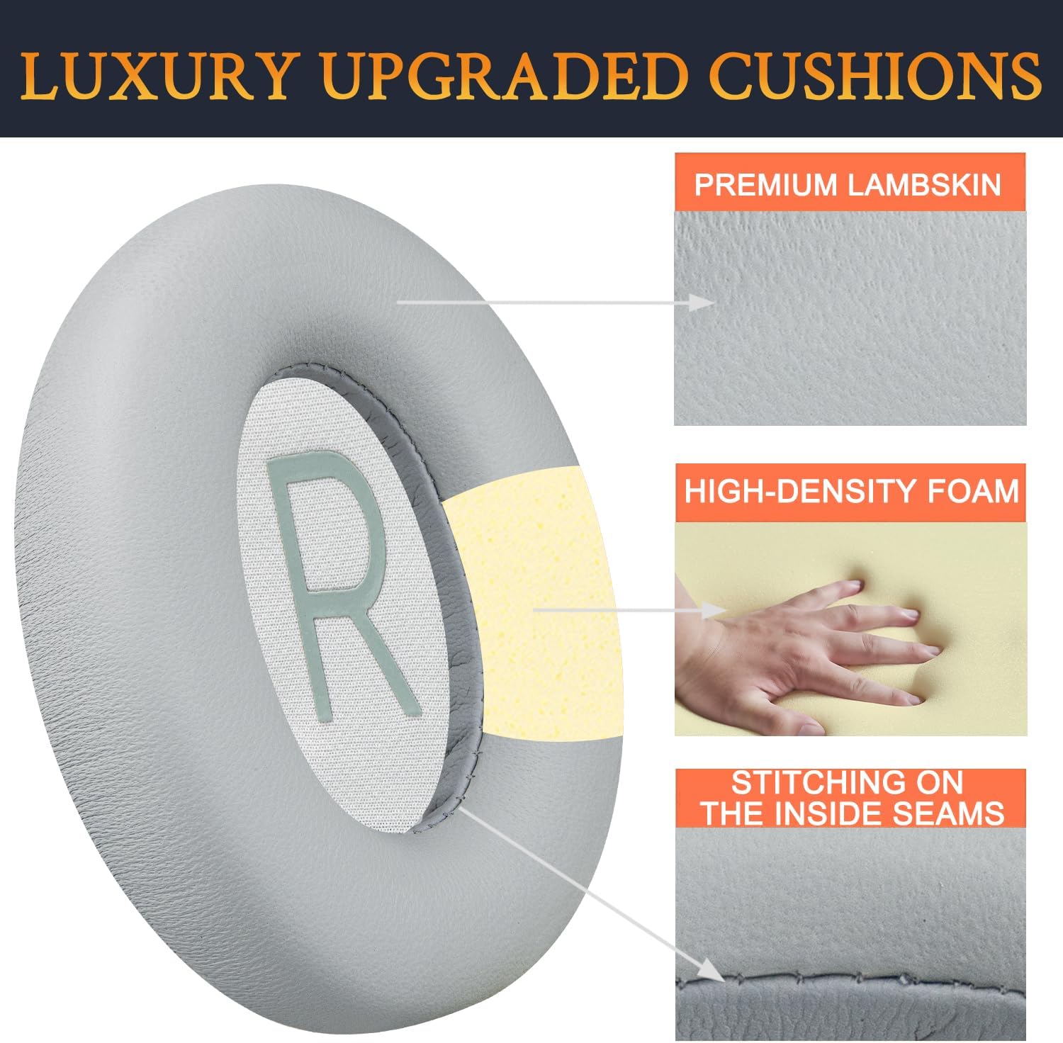 SOULWIT Lambskin Replacement Earpads for Bose 700 (NC700) Wireless Headphones, Ear Pads Cushions with Softer Leather, High-Density Noise Cancelling Foam, Added Thickness - Grey