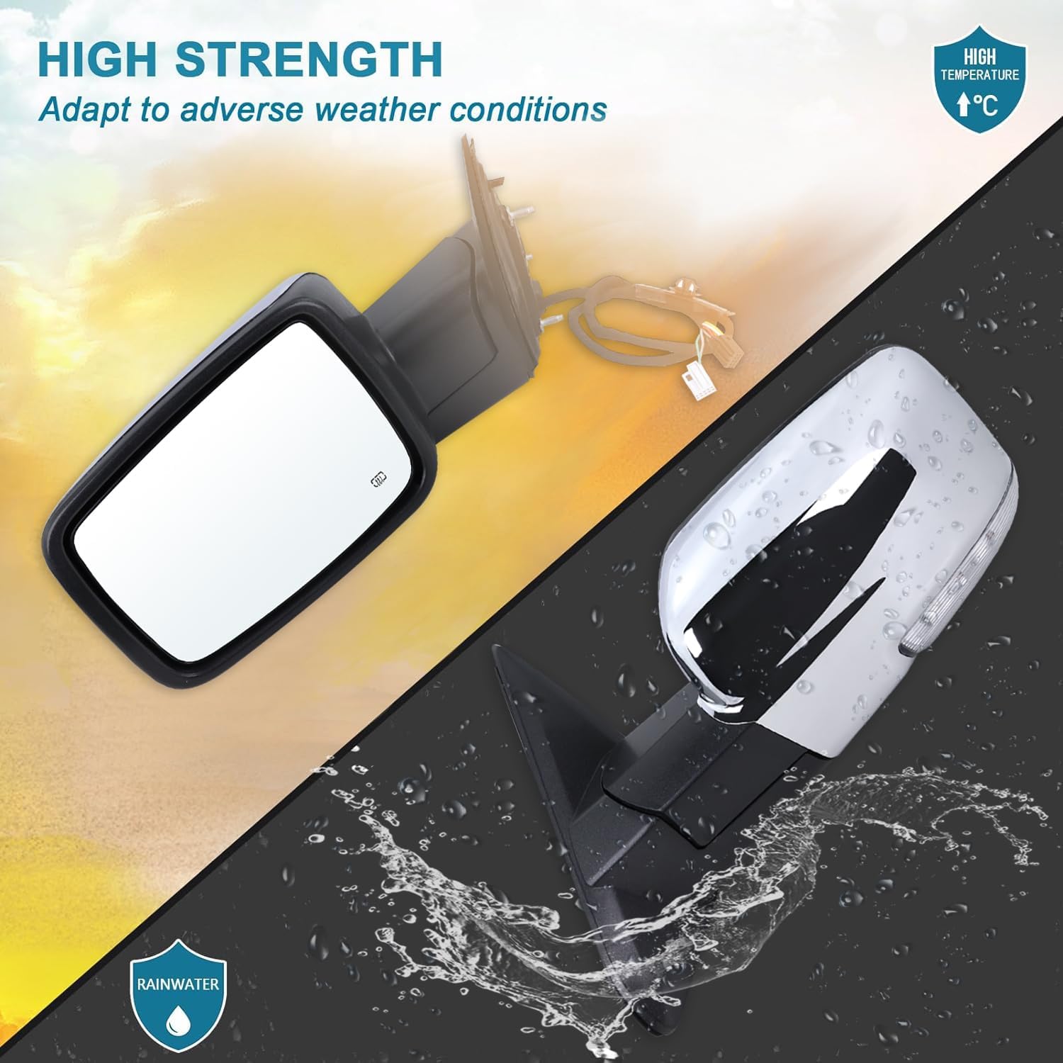 Left Driver Side Mirror Compatible With 2013-2018 Ram 1500 2500 3500 With Power Folding Power Glass Heated Temperature Sensors Turn Signal Puddle Lights Chrome Replace#68096197AF(10+2Pins)