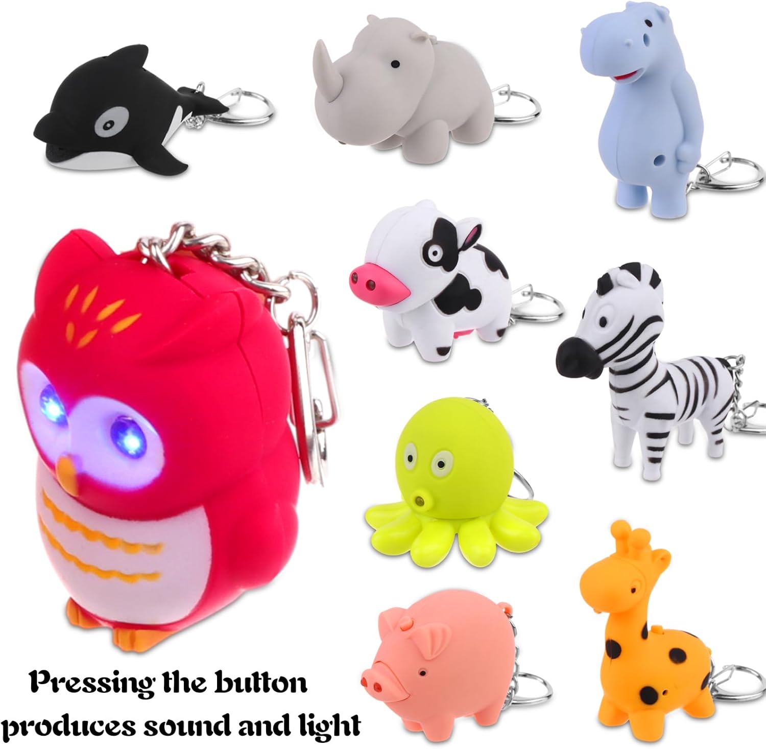 9 PCS Animal Flashlight Keychain - Pediatric Nurse Badge Reel with Cow, Giraffe, Elephant, Octopus, Dolphin, Pig, Hippo, Owl, Zebra Designs