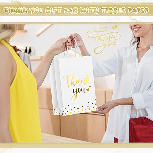 Miniatura 7 de Tinlade 12 bolsas de regalo de agradecimiento con papel de seda de lunares dorados, bolsas de regalo de agradecimiento con asa para bodas,