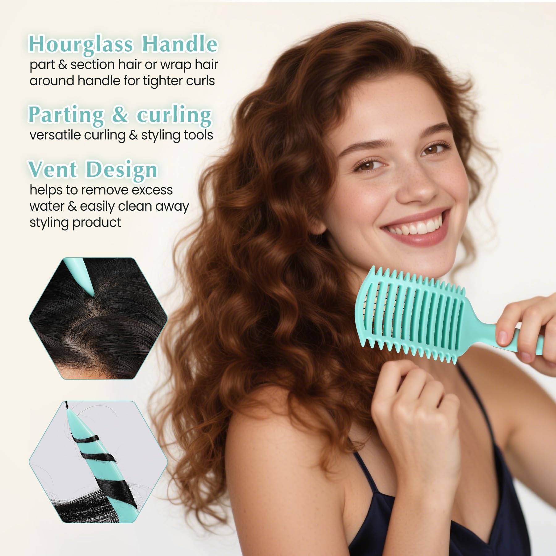 Cepillo definidor de rizos, cepillo de pelo rizado ventilado para desenredar sin esfuerzo, moldear y definir rizos de mujeres y hombres en todo tipo de cabello húmedo o seco, reduce el encrespamiento
