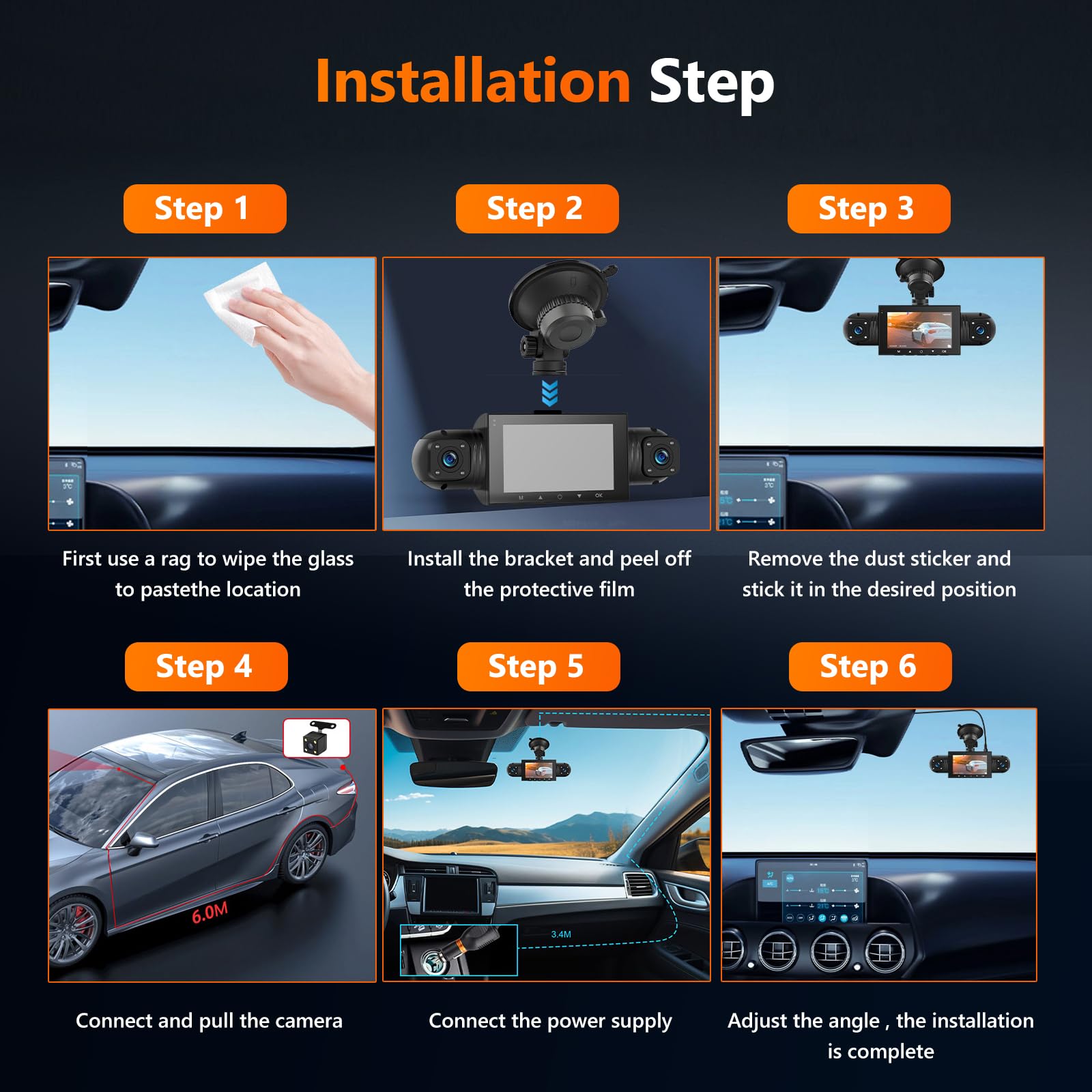 Podofo Mirror Dash Cam 4 Canales Delantera Trasera, Cámara de Espejo Retrovisor con Tarjeta de 64GB/G-Sensor/Monitorización de Aparcamiento/Visión Nocturna/24H Modo Aparcamiento + Cámara Trasera 1080P
