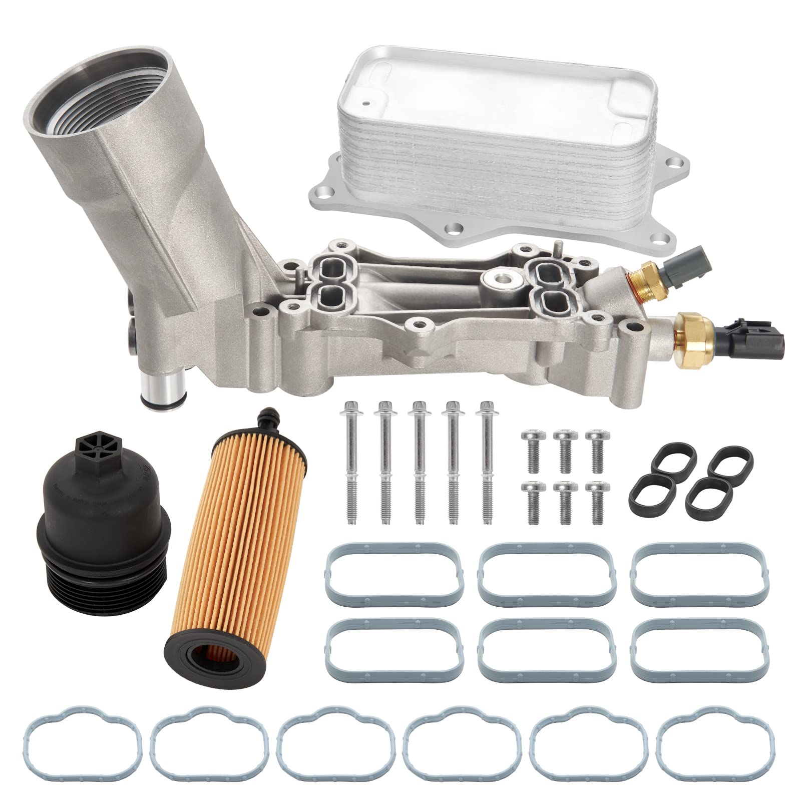 926-959 Engine Oil Filter Housing with Oil Cooler Sensors and Gaskets Upgraded Aluminum Kit Compatible with Chrysler 200 300, Dodge Charger Challenger Journey, Wrangler, Ram ProMaster 3.6L 6Cyl