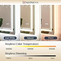 Vista 4 de Espejo de baño LED Keonjinn de 40" x 24" con iluminación frontal y trasera, 3 temperaturas de color continuas y espejo de tocador regulable