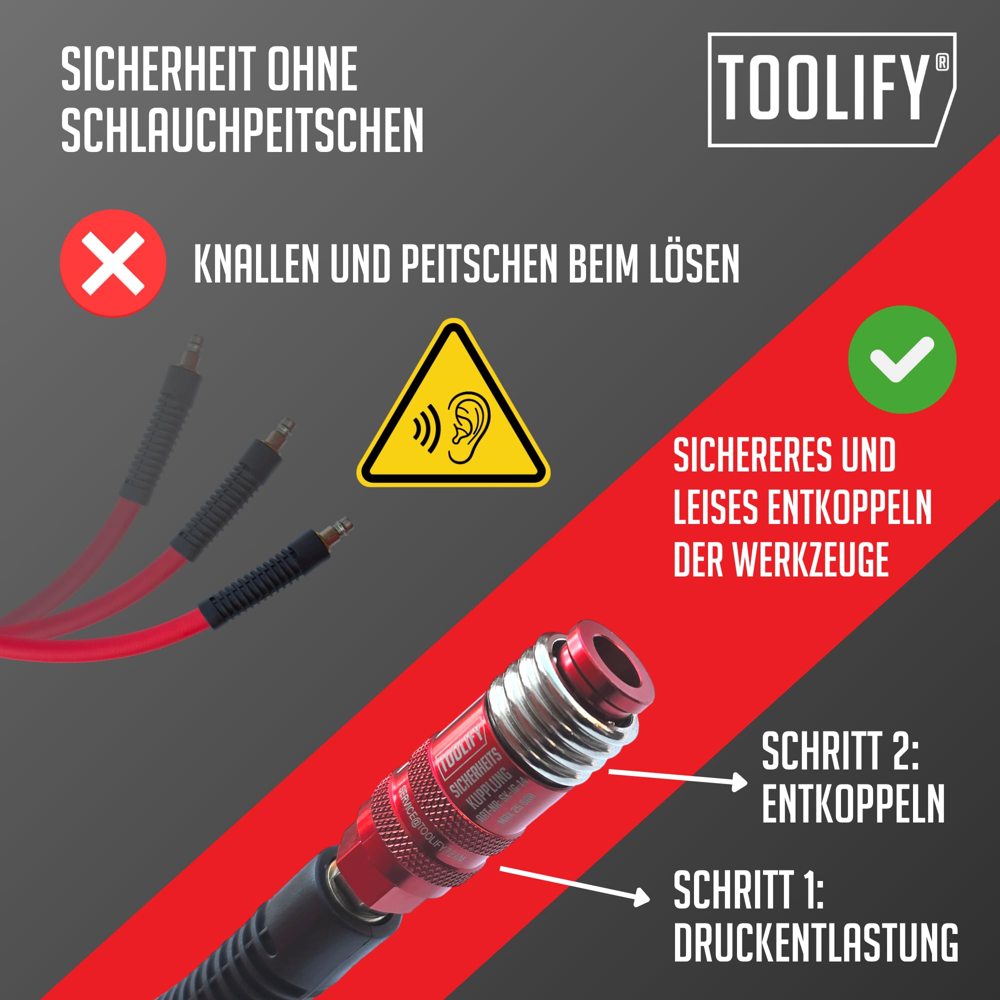 leichter Druckluft Spiralschlauch 7,5 m mit Sicherheitskupplung für Kompressor | Pneumatik Schlauch PU flexibel bis -10 °C | knickfest | ölbeständig | selbst zusammenziehend | max 10 bar