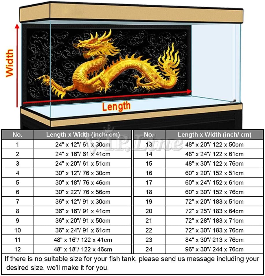 Golden Dragon Aquarium Background Poster PVC Fish Tank Decorations Landscape (48" x 24"/ 122 x 61cm)