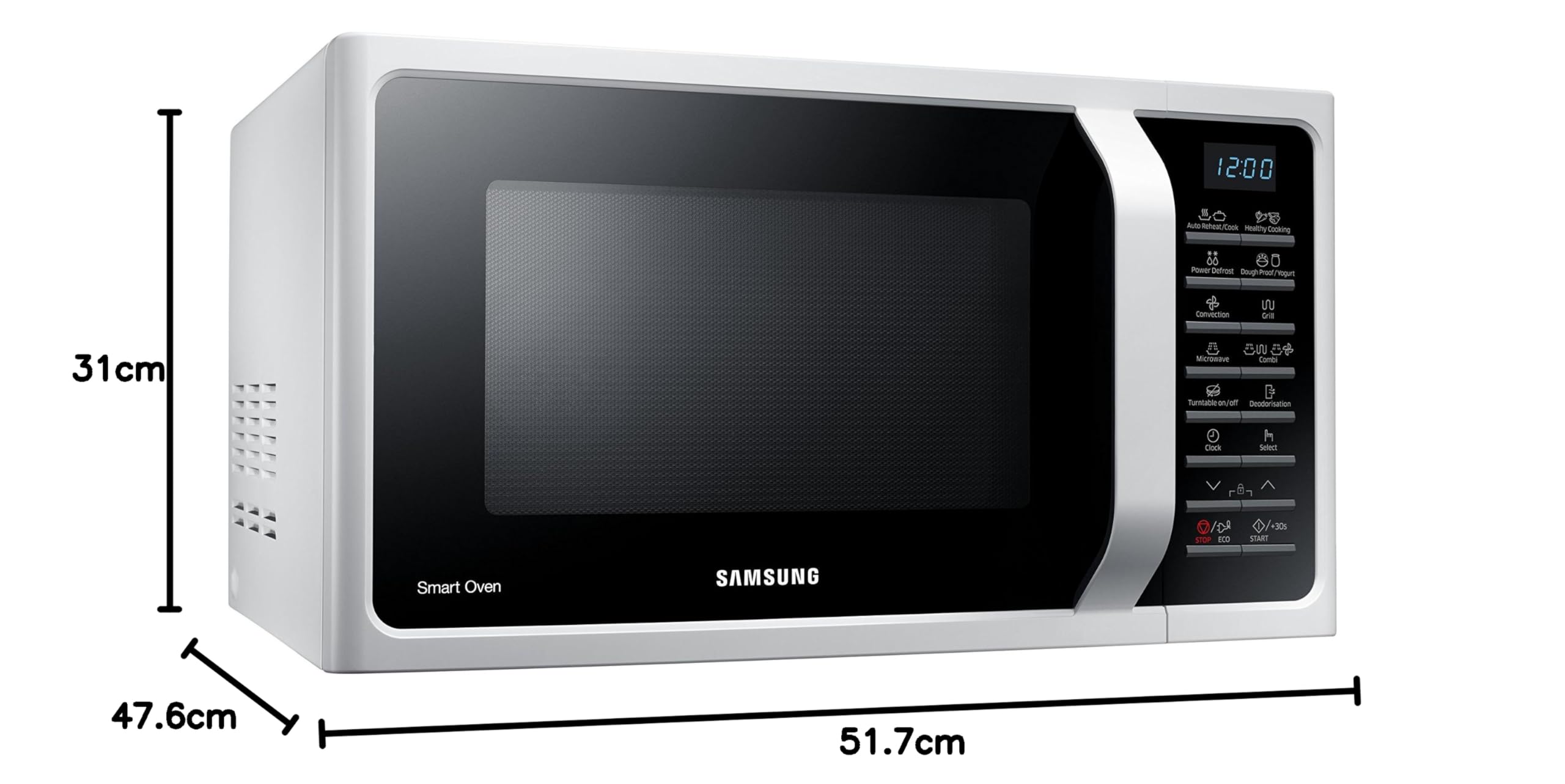 Samsung MC28H5015AW Four micro-ondes, grill combiné, 28 litres, Smart Oven, 900 W, grill 1500 W, blanc, 51,7 x 47,6 x 31 cm