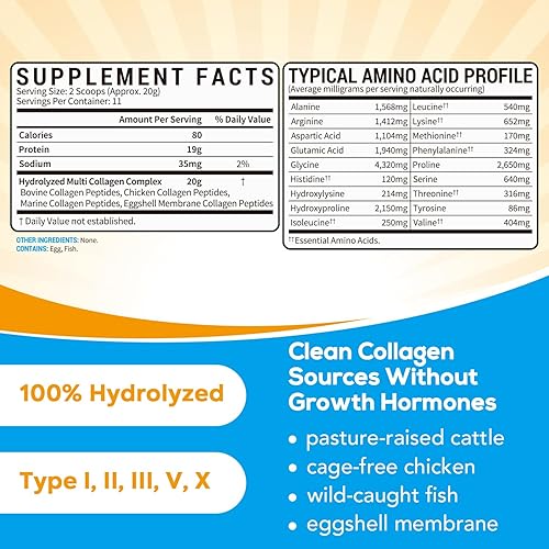 Miniatura 2 de Polvo de colágeno múltiple, tipo I II III V X, péptidos de colágeno hidrolizados, cero azúcar, se disuelve fácilmente, cuidado de la piel, el