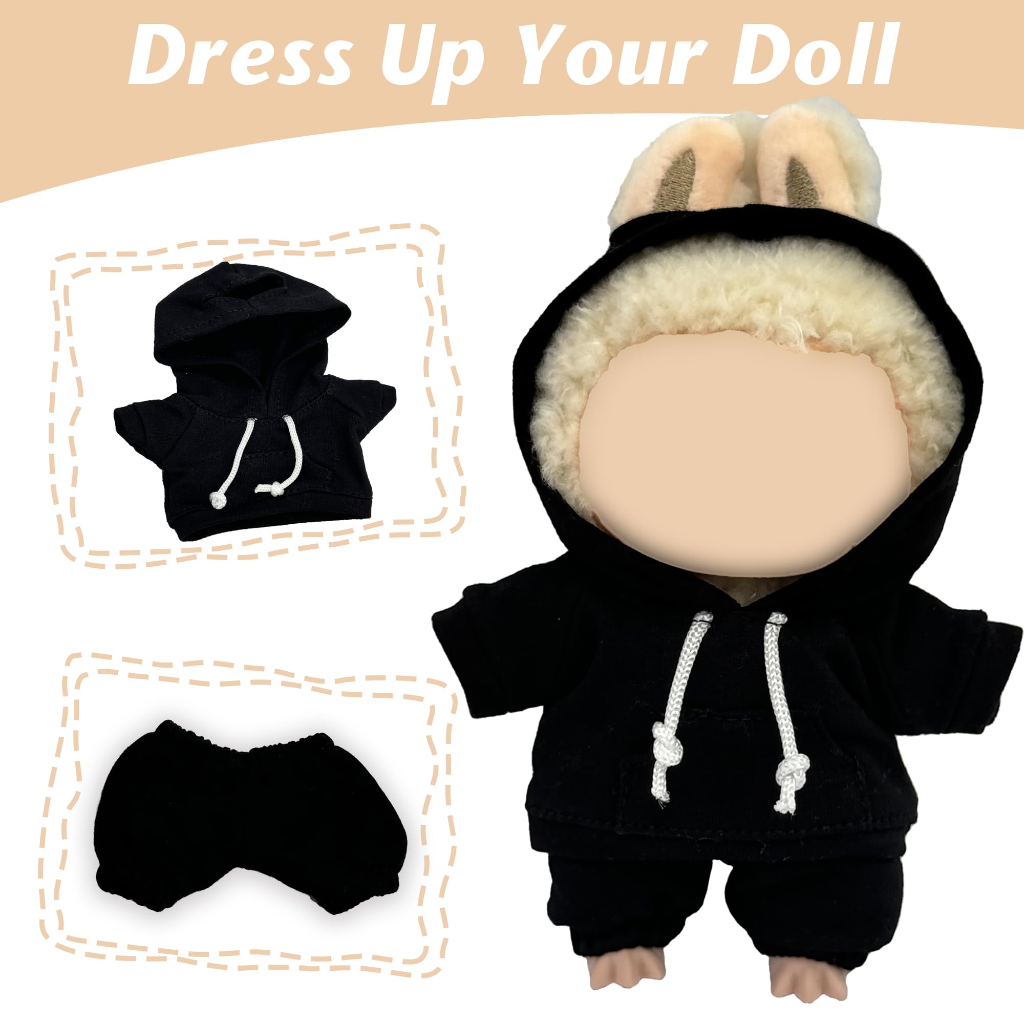 Conjunto de ropa de muñecas de 6.7 in para muñeca - Conjunto de ropa con capucha de estilo casual para disfraz de muñeca, conjunto negro 3