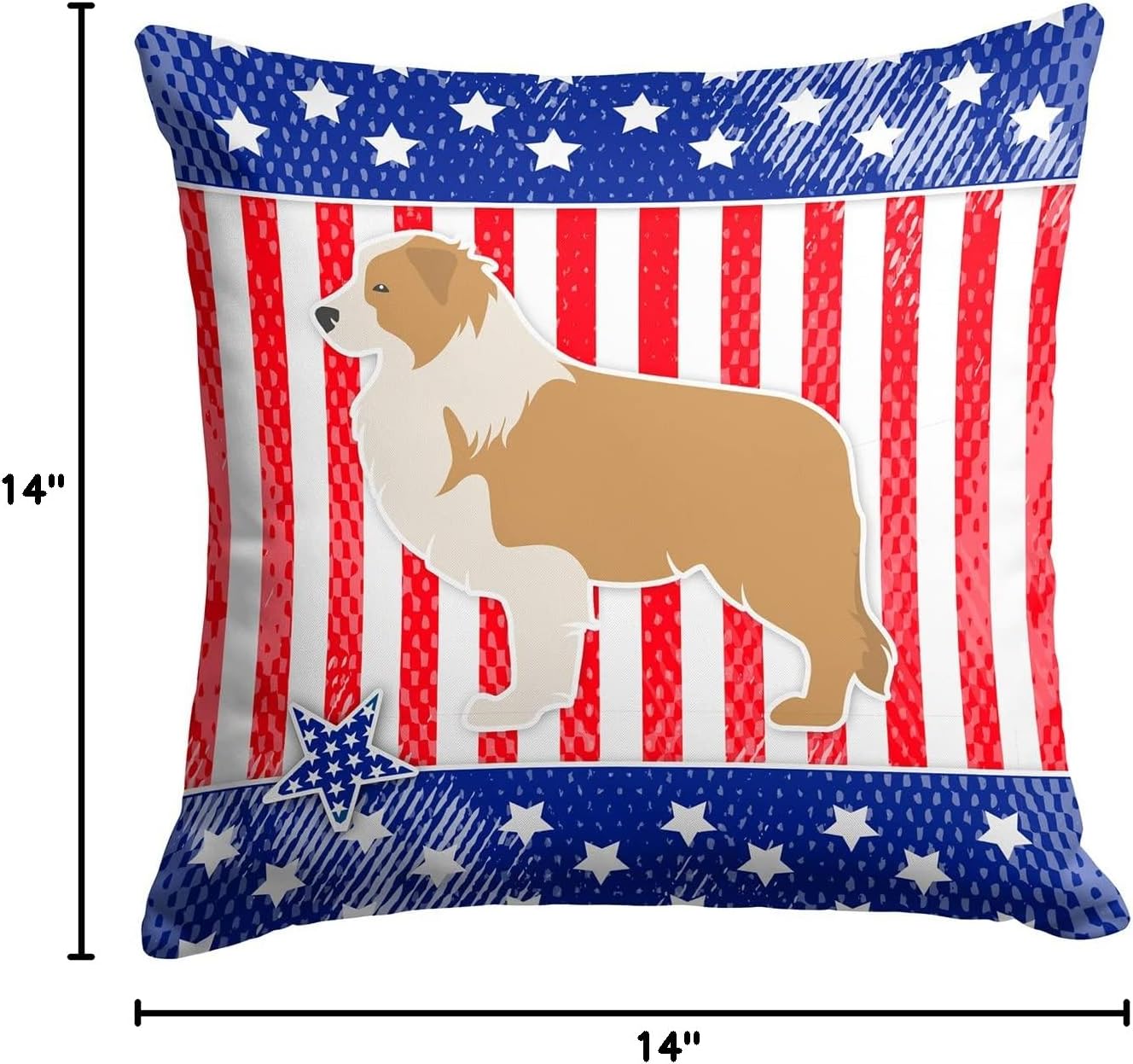 Caroline's Treasures BB3322PW1414 USA Patriotic Red Border Collie Fabric Decorative Pillow Machine Washable, Indoor Outdoor Decorative Pillow for Couch, Bed or Patio, 14Hx14W