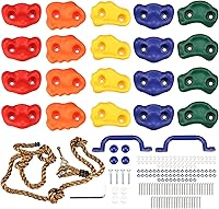 Yaegoo 20PCS Rock Climbing Holds Kit with Rope, Handles & Hardware - Durable Colorful Grips for Kids Indoor Outdoor Walls