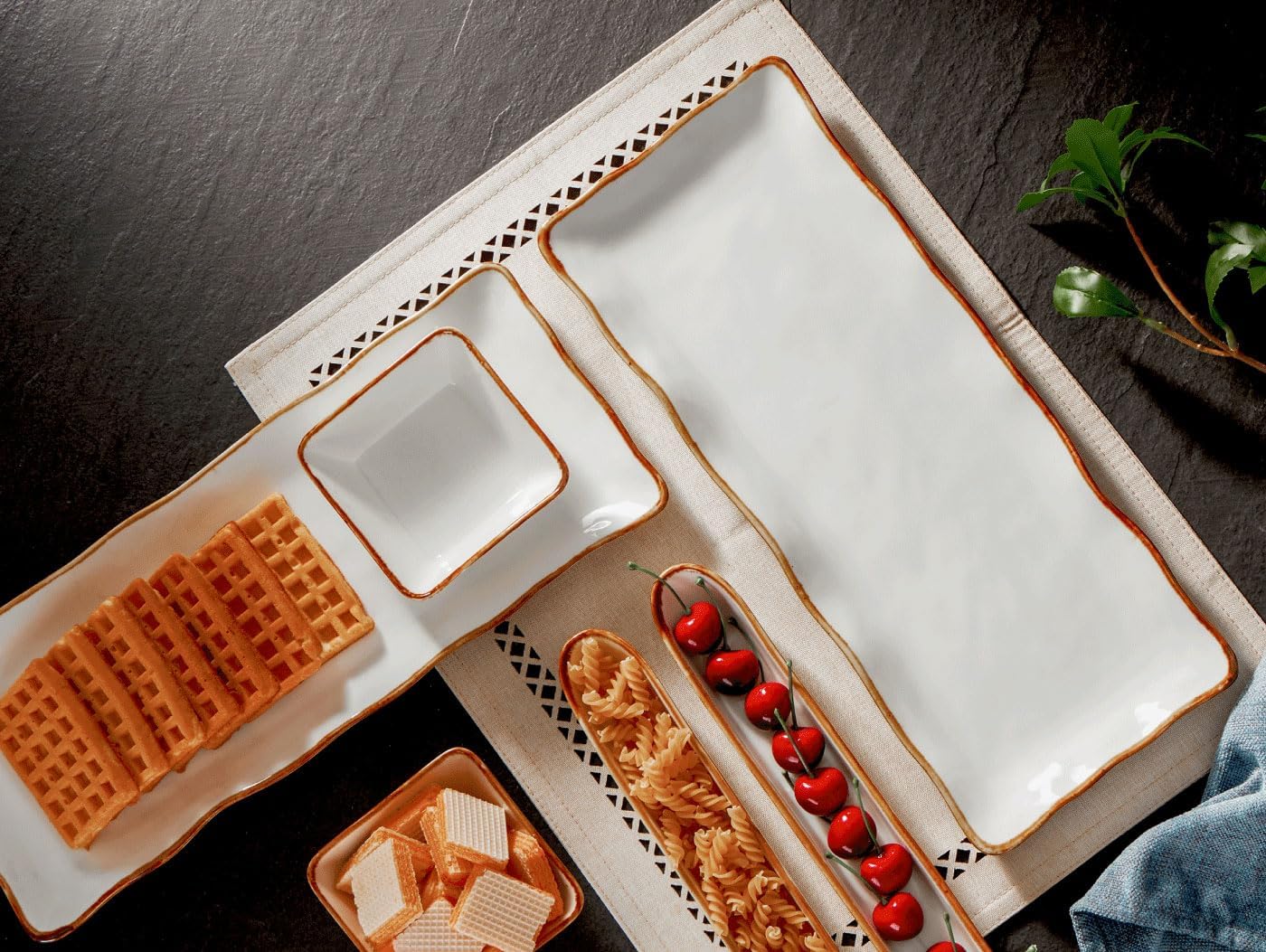 ONEMORE Large Serving Platters, 15 inch Serving Plates Set of 2, Ceramic Platters for Serving Food, Oven Safe Serving Trays and Platters for Entertaining Party, Creamy White - Image 7