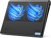 TECKNET Laptop Cooling Pad for 12-15.6" Laptops - Ultra Quiet Dual Fans, Adjustable Speed, USB A/C Powered, Blue LED Cooler for Gaming