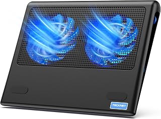 TECKNET Laptop Cooling Pad for 12-15.6" Laptops - Ultra Quiet Dual Fans, Adjustable Speed, USB A/C Powered, Blue LED Cooler for Gaming