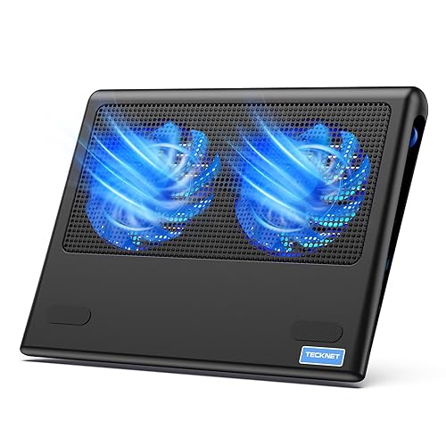 TECKNET Laptop Cooling Pad - 12"-15.6" Laptop Cooler, Powerful Cooler and Ultra Quiet for Gaming Laptops Pad, 2 Wind Speed Adjustable, USB A & C Powered Cooler Stand with Laptops Fan LED (Blue)