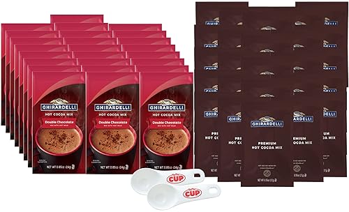 Ghirardelli - Paquete de chocolate caliente y cacao caliente de primera calidad 25 paquetes de cada uno con cuchara de cacao By The Cup