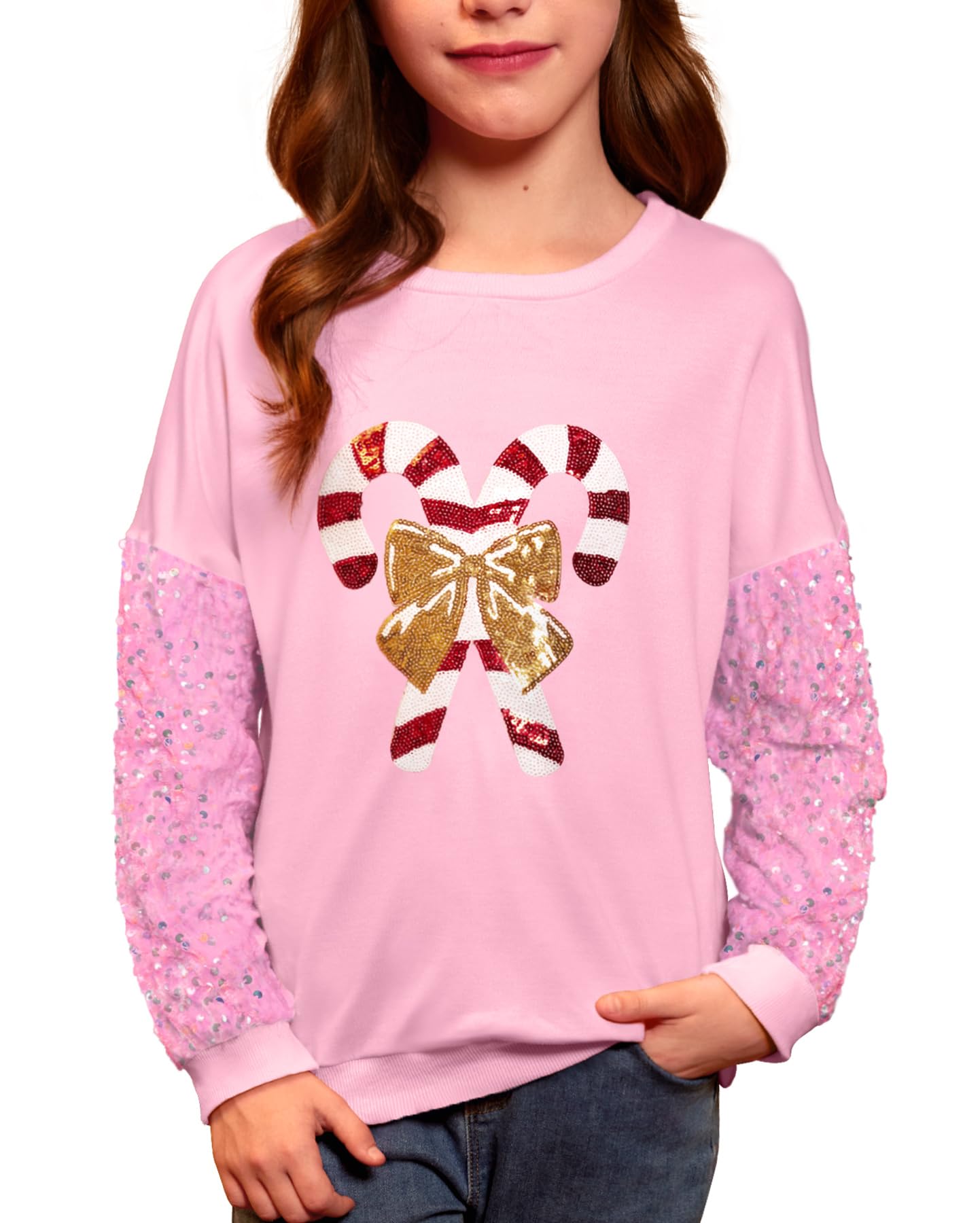 Girls Christmas Sequin Patchwork Sweatshirt Holiday Funny Shirt 6-14 Years
