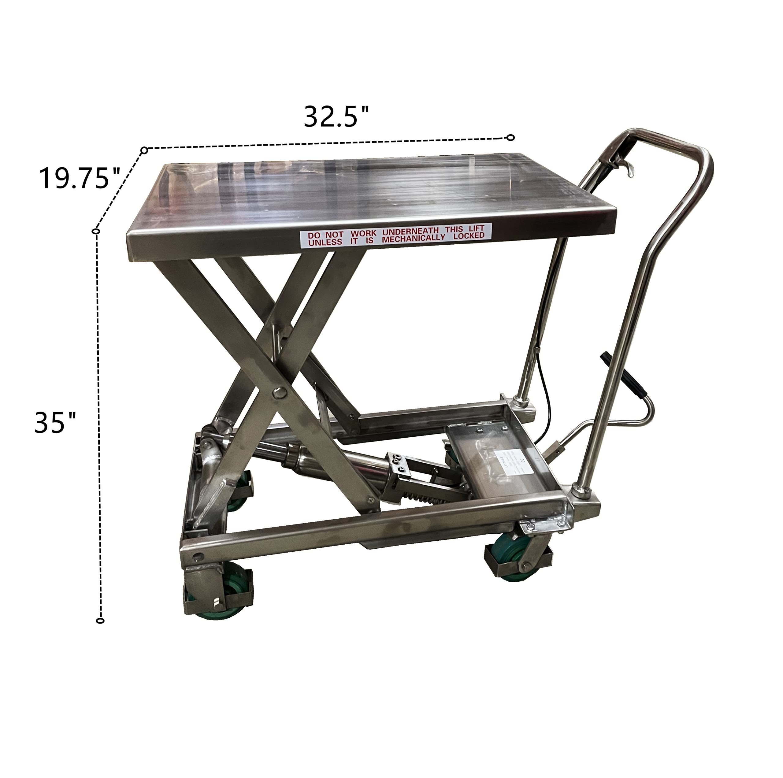 Scissor Lift Cart, 400 lb., SS, Fixed