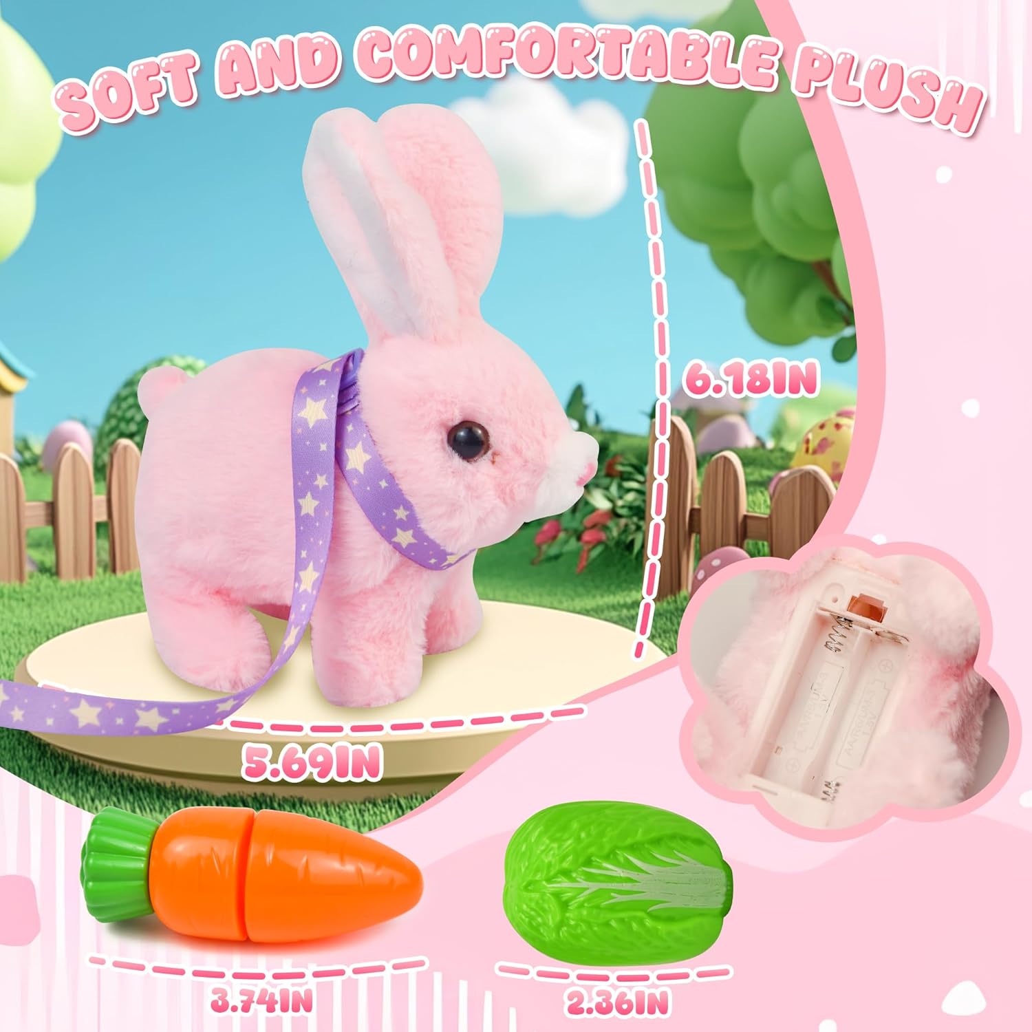 Easter Robot Bunny Pal- Bunby My Realistic Bunny Toy, Hopping Bunny with Sounds, Jumping, Twitching and Shaking Ears, Interactive Plush Bunny for Kids, Birthday Gift for Toddler (Pink)