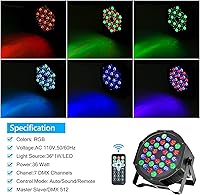 Vista 3 de Litake - Luces Par de DJ, RGB 36 LED, luces de escenario activadas por sonido, luces LED ascendentes controladas por control remoto y DMX, 7 modos