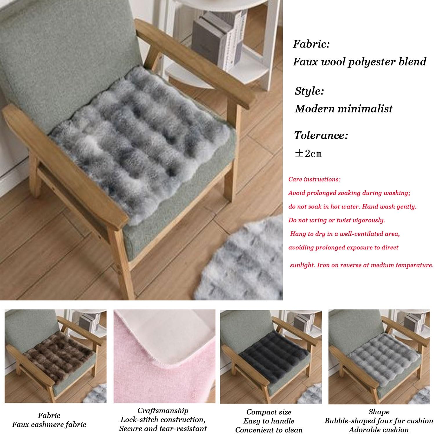 HKJGNH Kunstfell Sitzauflage Fellimitat-Stuhlplatte Faux Kissen Stuhl-Sitzkissen Kunstfell Sitzkissen Quadratisch Stuhlauflage Rutschfestes Warm Sitzpolster Stuhl Dekokissen(H7,35x35cm)