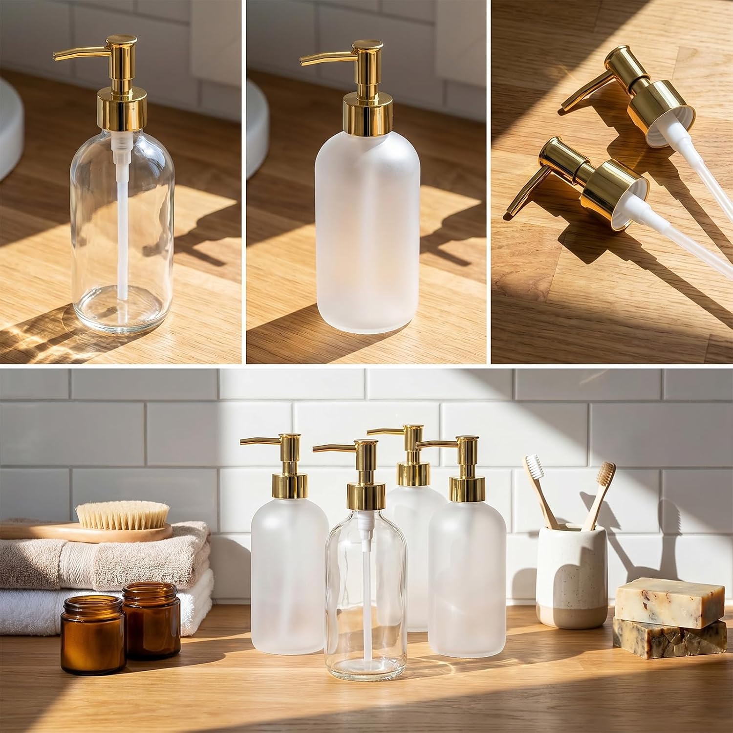 2 Pack Soap Dispenser Pump Replacement Gold Plastic Hand Soap Pumps for Standard 28/400 Thread Size Jar Pumps Dispenser Lid for Lotion Dish Soaps Refill Dispensers Bathroom Kitchen