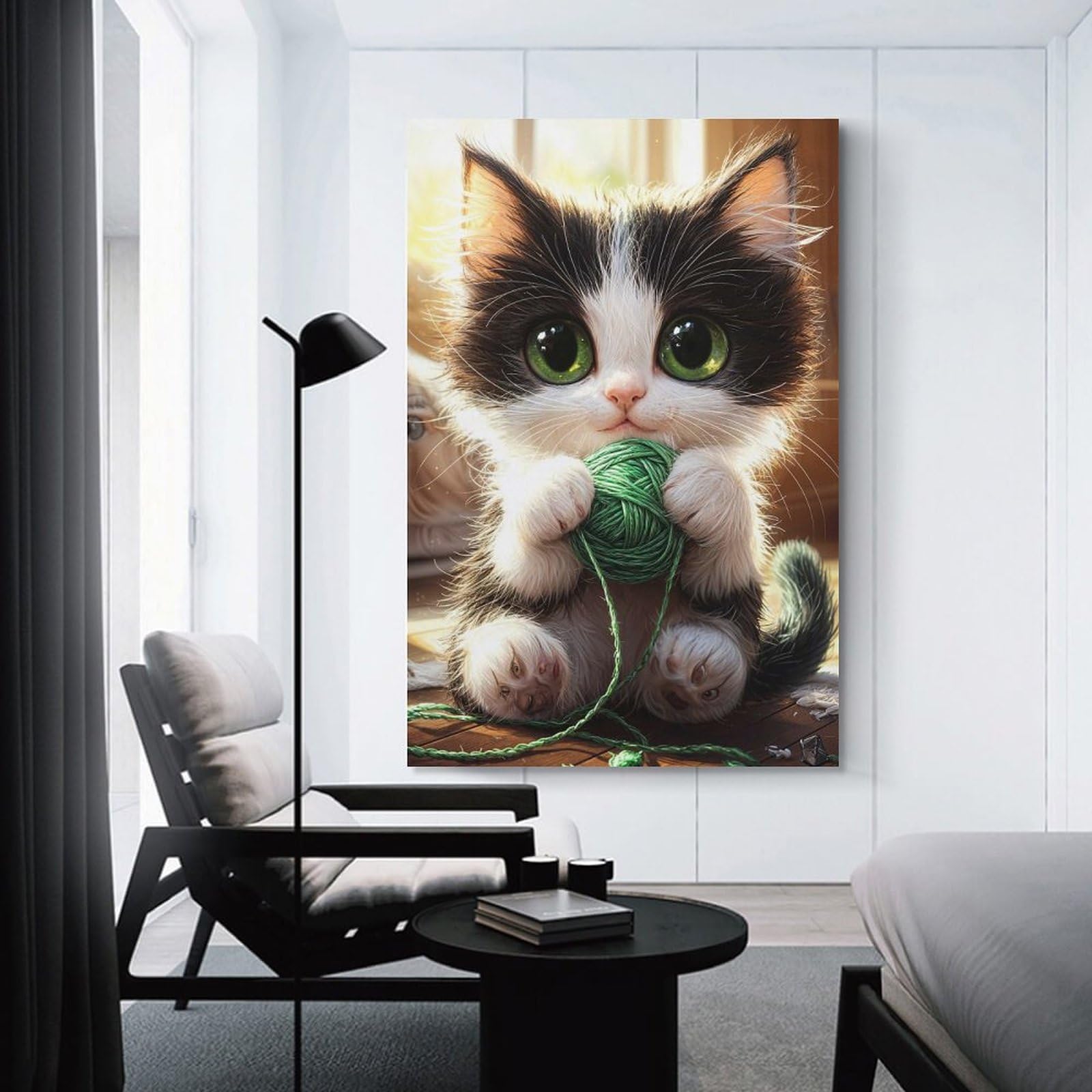 Junmoney Unframe-Style-4 Cute Kitten With Yarn Room Decor Wall Art, 24X36inch(60X90cm), For Front Hall, Corridor Or Welcome Spaces, A Neat Decor Update For Hallways