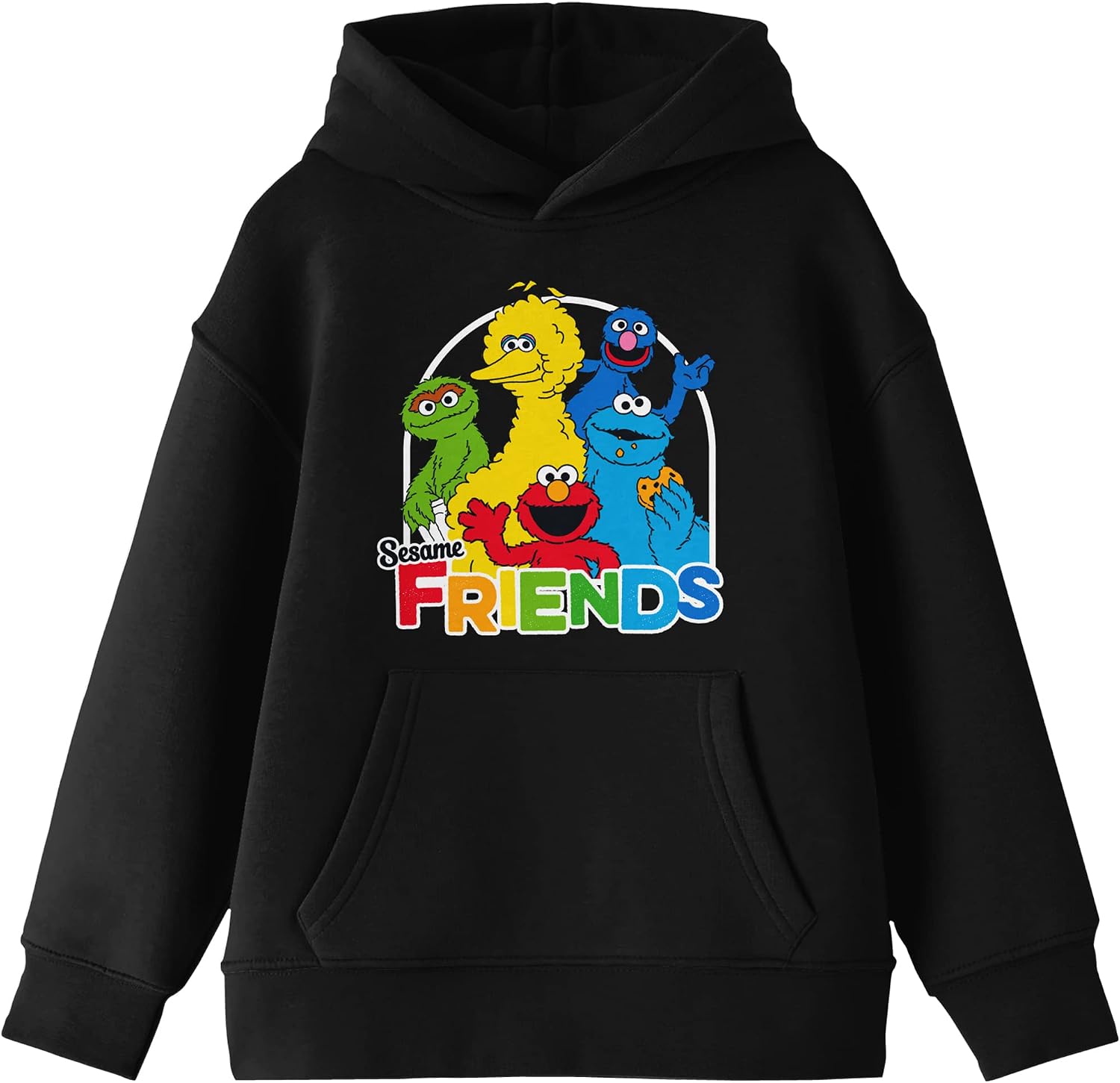Sesame Street Friend Group Long Sleeve Boys' Black Hooded Sweatshirt