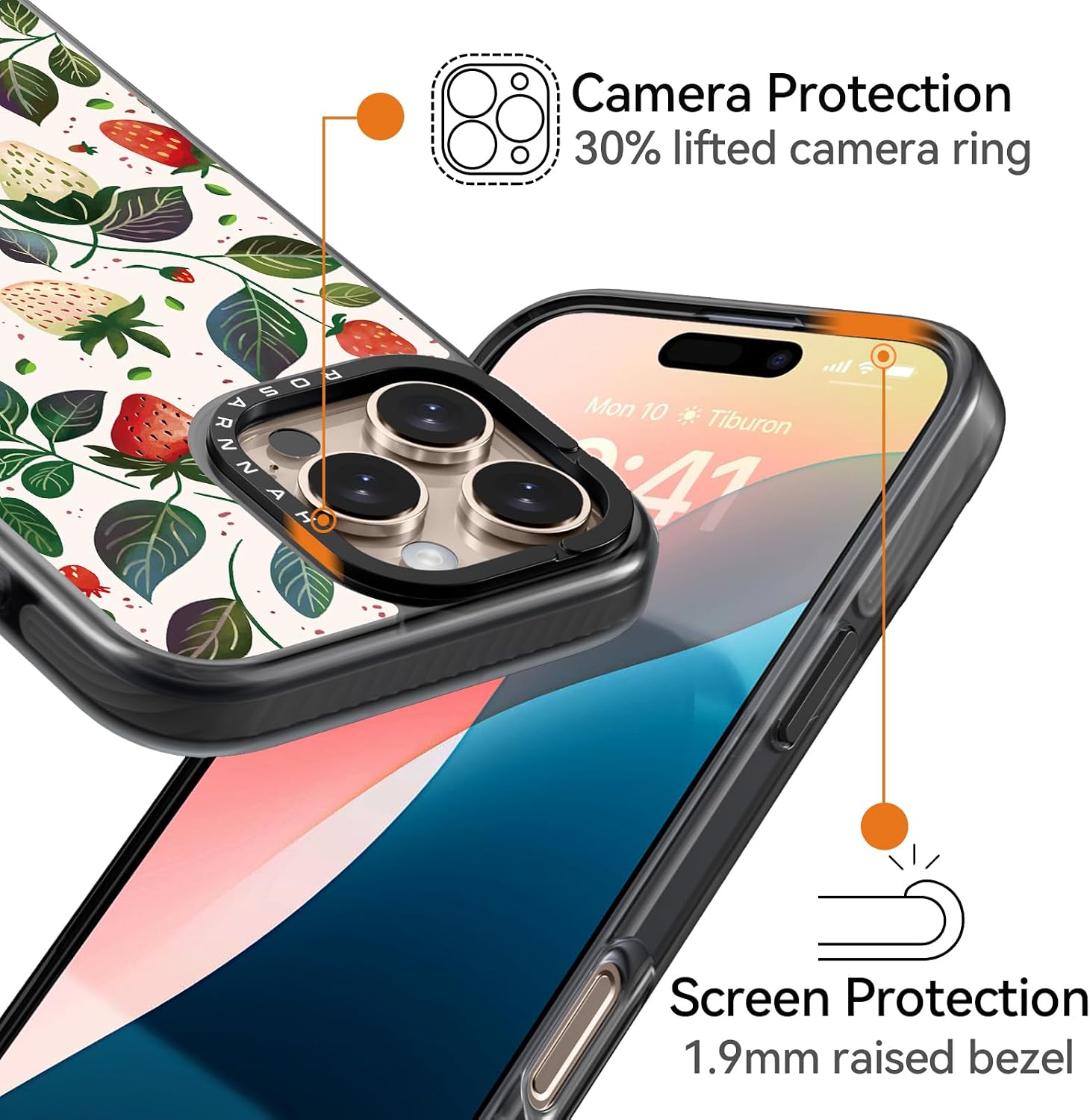 Rosarnnah Magnetic for iPhone 16 Pro Magsafe Case Cute - Durable Shockproof 6.6 ft Drop Impact Phone Case - Black Funny Ripening Strawberry Design for iPhone 16 Pro 6.3"