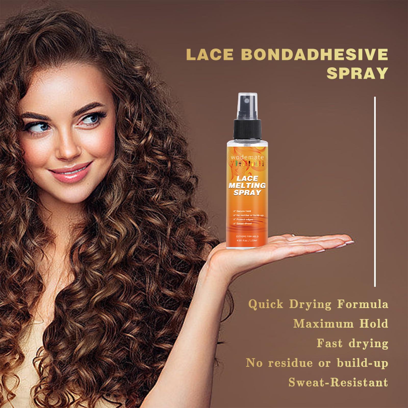 Dentelle fusion Spray pour perruques 120ml, Lace Melting Spray Fondant Pour Perruques - adhésif de cheveux pour perruques, maintien extrême, aucun résidu
