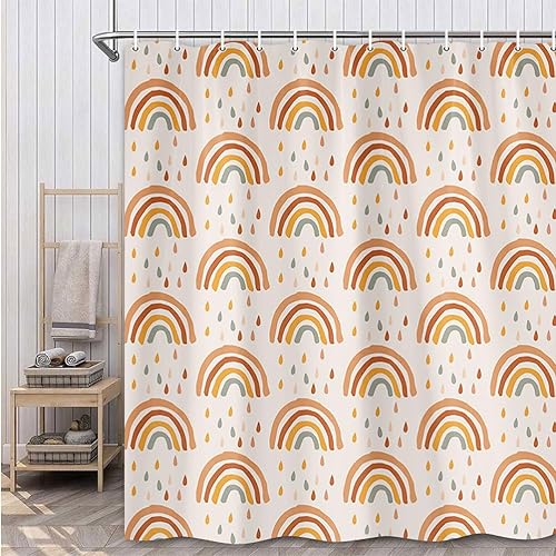 JAWO Cortina de ducha de arcoíris, cortina de baño de arco iris abstracto bohemio para baño, colorido y lindo juego de cortinas de baño arcoíris