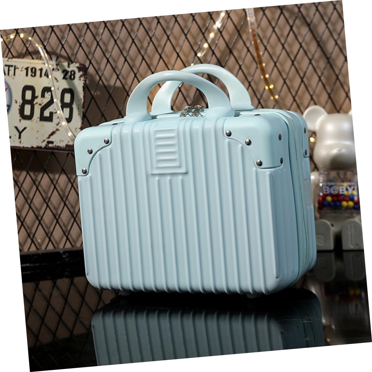 Homoyoyo Capacity Makeup Organizer Vintage Cosmetic Suitcase for Travel Material Smooth Finish Easy Storage Use for Office School