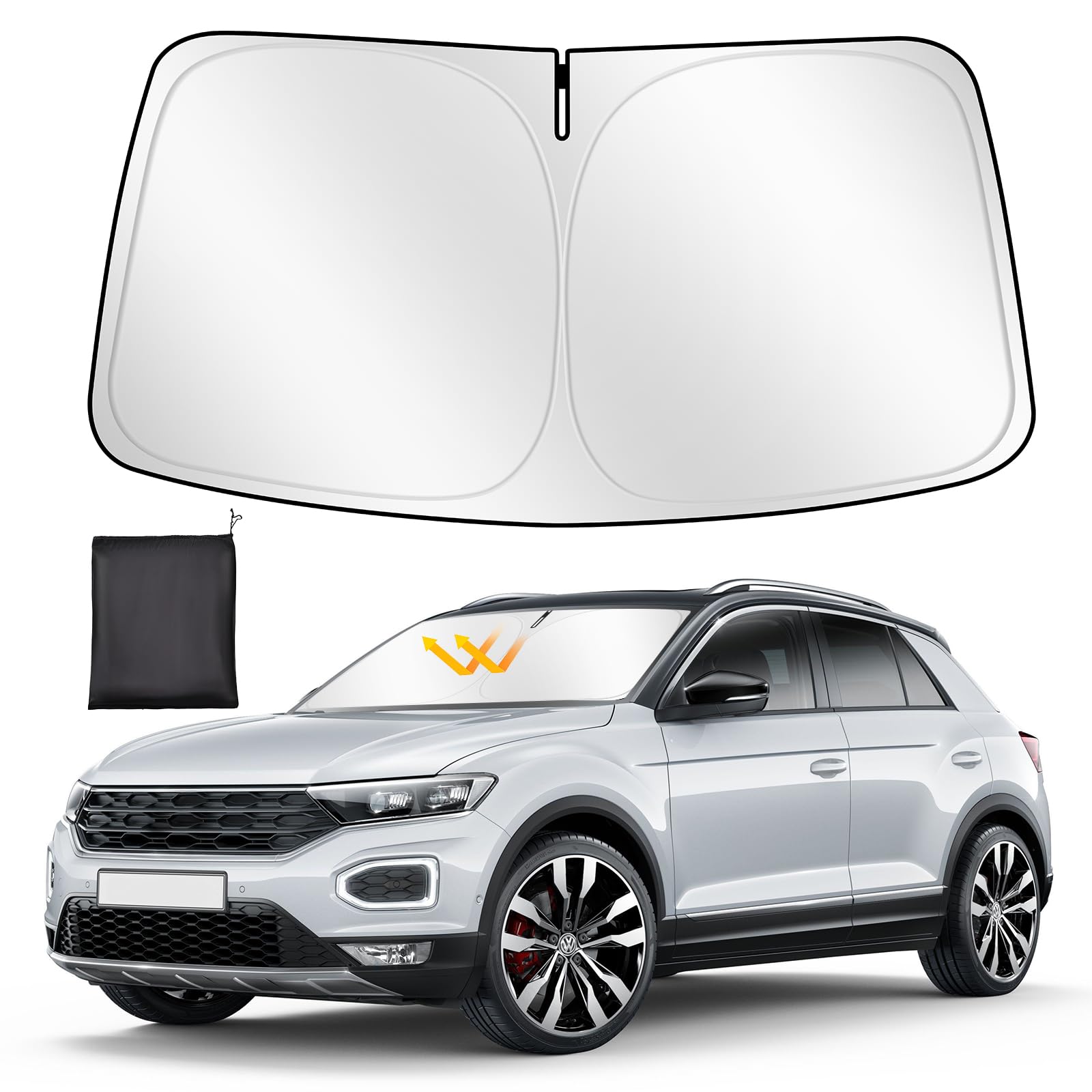 ZATOOTO Sonnenschutz Auto Frontscheibe Custom Fit für VW T-ROC 2018-2024, Windschutzscheibe Sonnenschutz Faltbare, Verdickte Reflektierende Polyester Blockiert UV-Strahlen und Hält das Auto Kühler