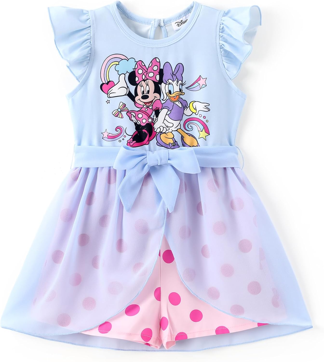 Disney Princess Frozen Elsa Minnie Mouse Stitch Toddler Girl Romper With Skirt Overlay Summer Jumpsuit with Bow 2-6 Years